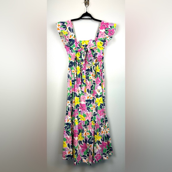 Meet Me In Santorini Medium Floral Flutter Sleeve Tie Back Cut Out Maxi Dress - Picture 6 of 9